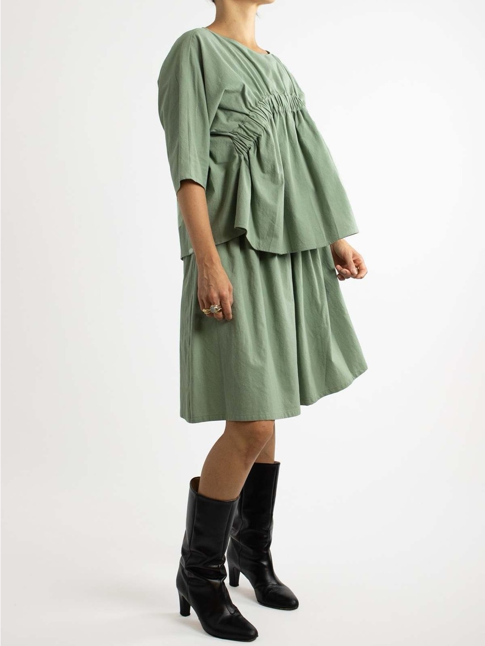 Ruched Waist Olive Green Women's Blouse